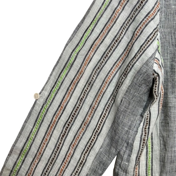 CP SHADES 100% Linen Sloane Striped Button Up Shirt Size M - Picture 4 of 12